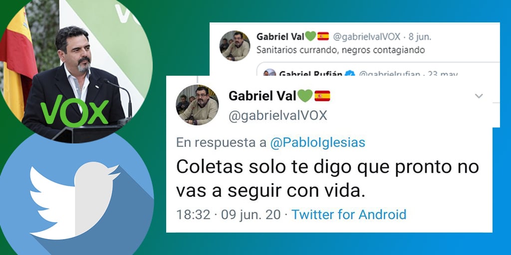 Tweets con las amenazas a Pablo Iglesias y mensajes racistas.