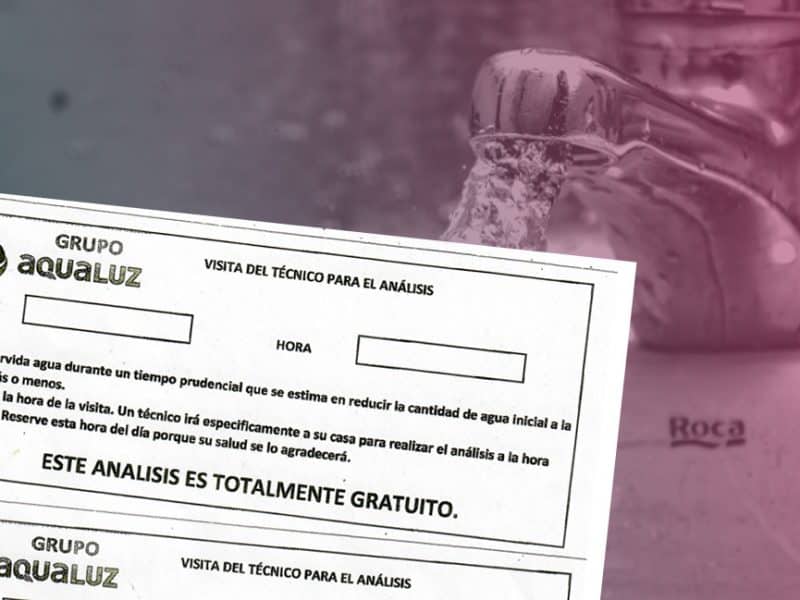 Folleto que la empresa Grupo Aqualuz facilita a los vecinos que acceden a hacer la prueba de agua.