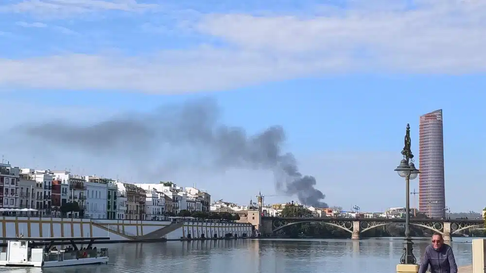 La columna de humo del punto limpio de Camas ha sido avistada en Sevilla capital y la primera corona metropolitana - FRANCISCO J. OLMO/EUROPA PRESS